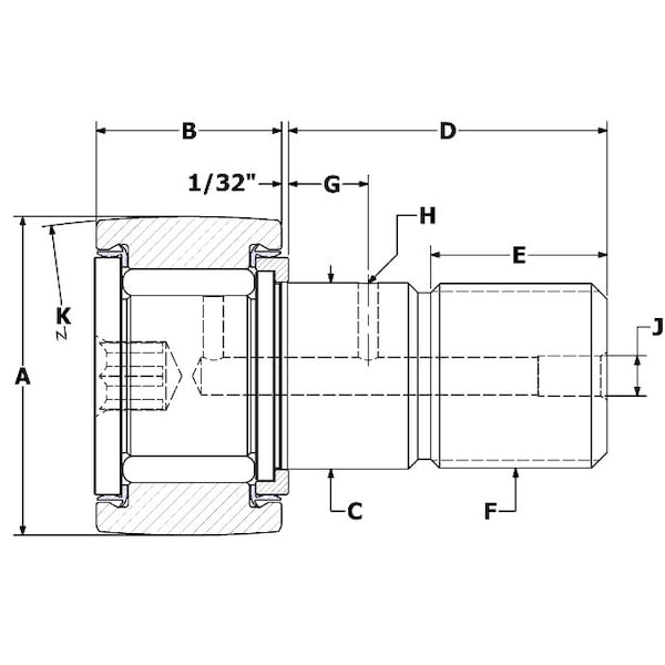 Carter Bearings 1.625", Needle Cam Follower, SS, Crown, HD, Sealed, Hex CSCH-52-SB - main